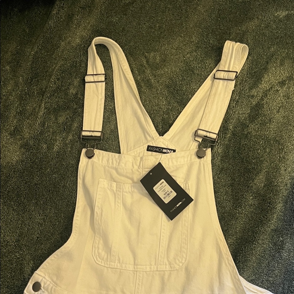 Fashion Nova White Overalls with Adjustable Straps